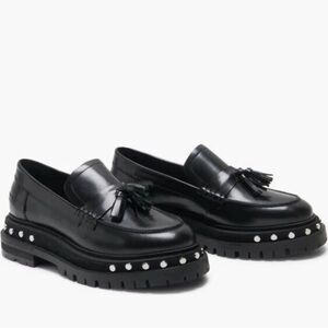 Free People Black Leather Tassel Lug Sole Loafers